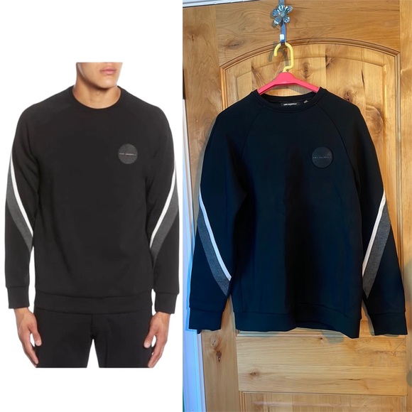 KARL LAGERFELD LM9K3753 Stripe Sleeve Crewneck Pullover Sweatshirt $129 Men’s S - Picture 2 of 11